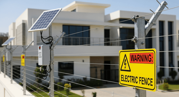 A modern solar electric fence installation in Karachi