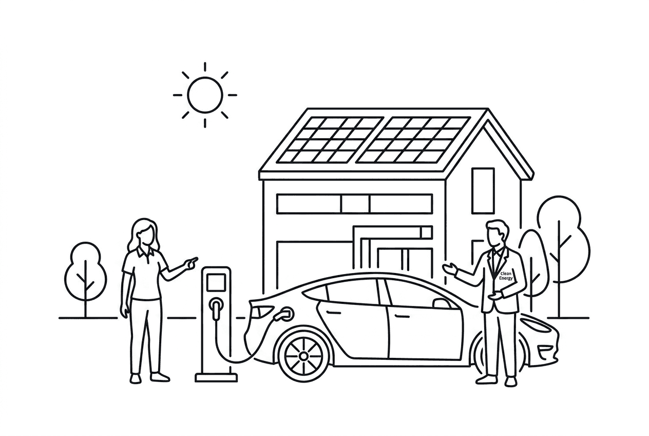 Electric vehicle charger installation line illustration